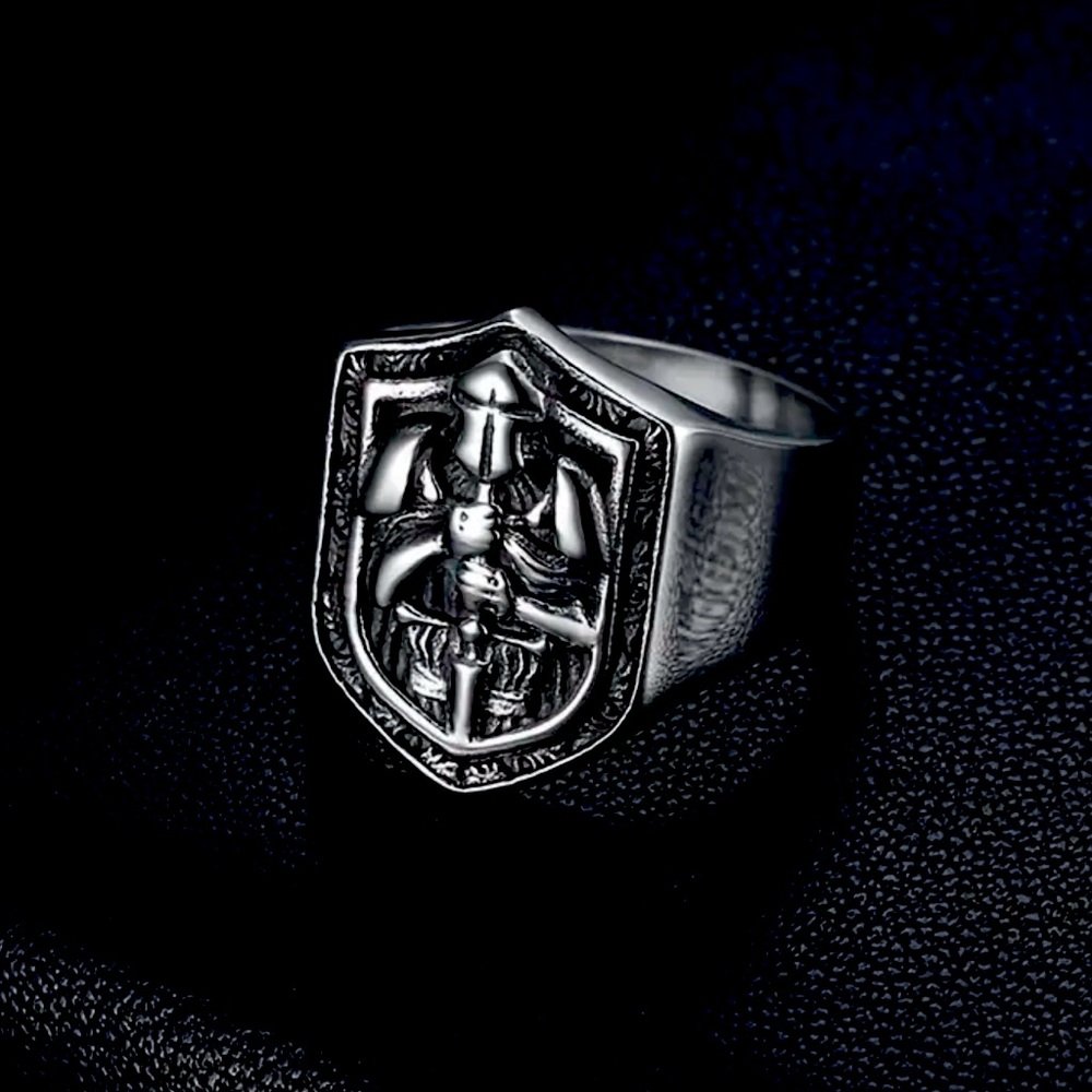 Titanium Steel Temple Knight Pattern Men's Ring